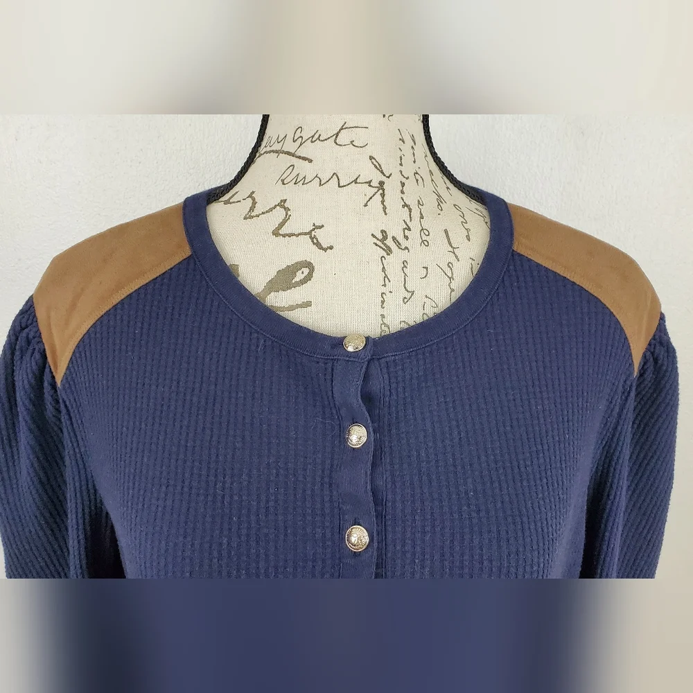 Tommy Hilfiger Henley Top Women’s XL Navy Waffle Knit Long Sleeve Pullover - Picture 5 of 12